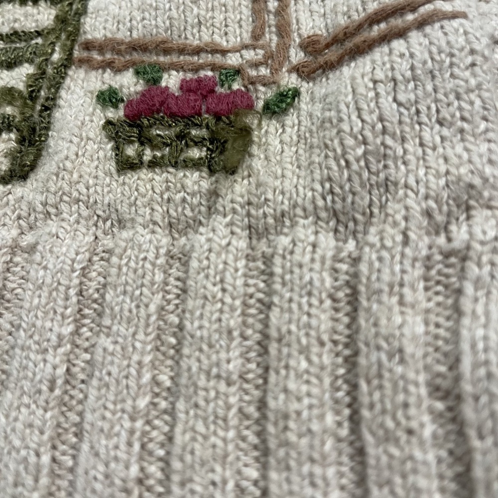 Vintage Embroidered Knit Cardigan Women's Size XL Beige Shawl Neck Cottagecore - Picture 8 of 12